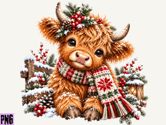 Highland Cow Christmas Holiday PNG