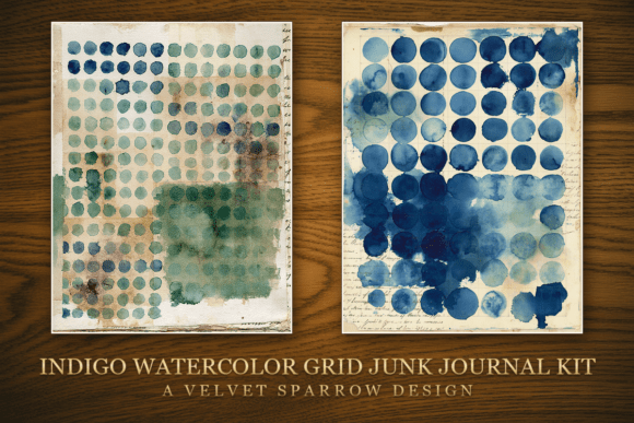 Indigo Watercolor Grid Junk Journal Kit