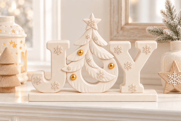 JOY Christmas Tree Sign STL – 3D Printable Holiday Decor File - Image 1