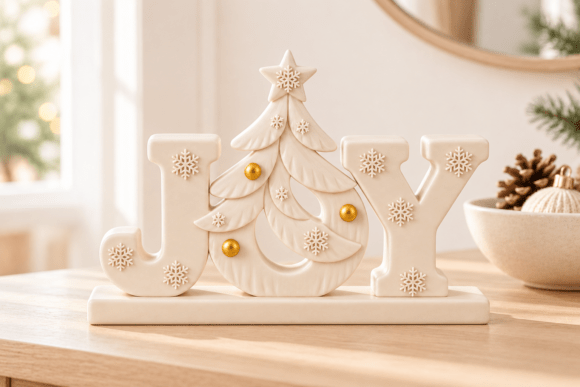 JOY Christmas Tree Sign STL – 3D Printable Holiday Decor File - Image 2