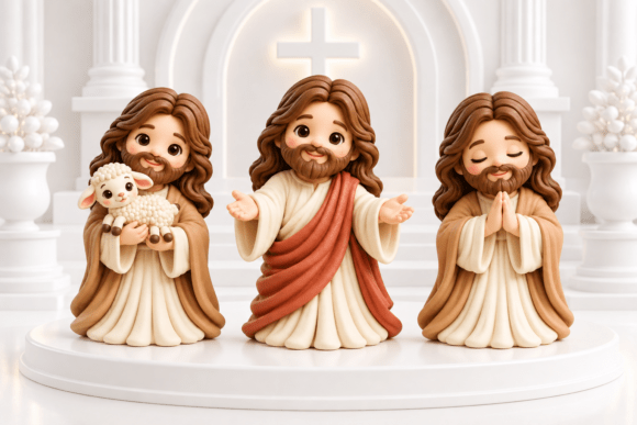 Jesus Figurine STL 3D Print Set – 3 Poses for Christian Décor - Image 1