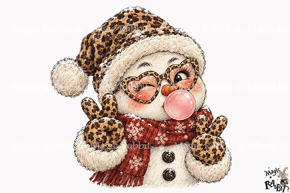 Leopard Snowman Bubble Gum Christmas PNG