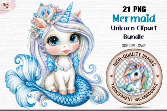 Mermaid Unicorn Clipart PNG Bundle
