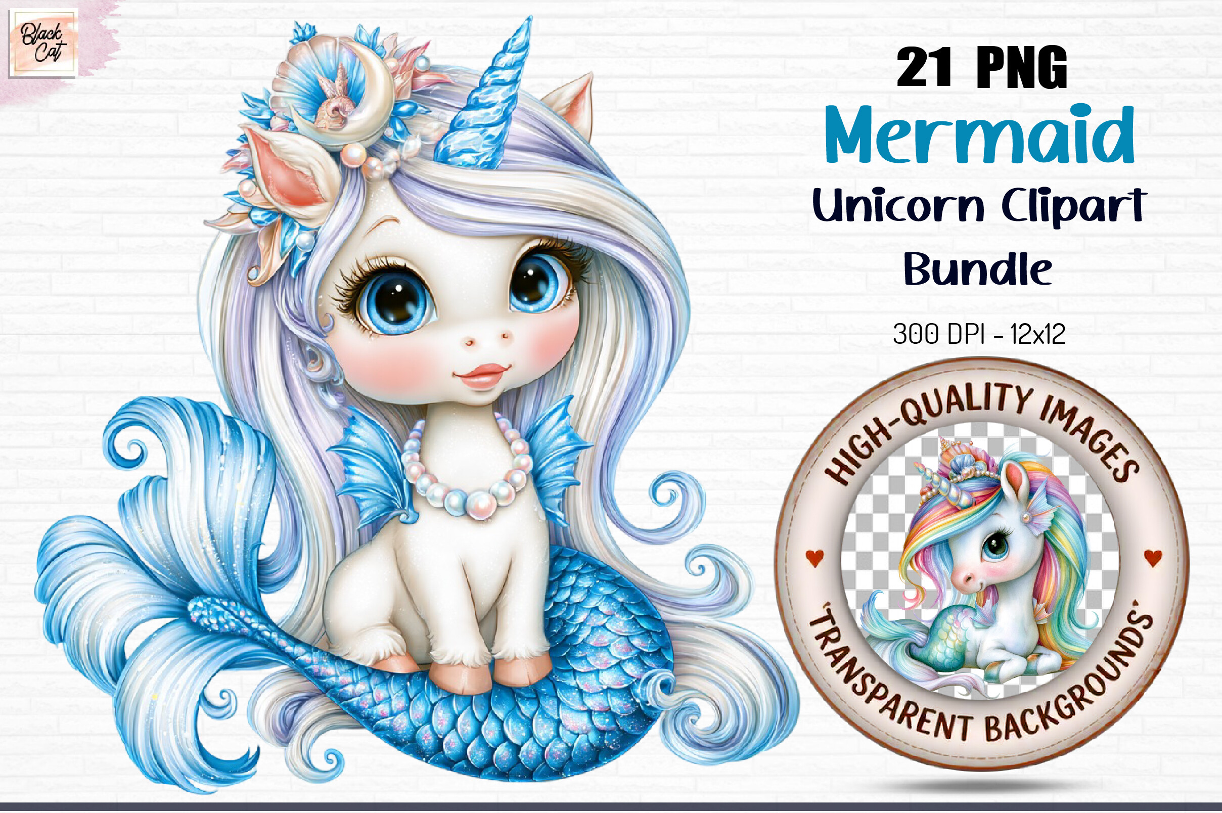 Mermaid Unicorn Clipart PNG Bundle