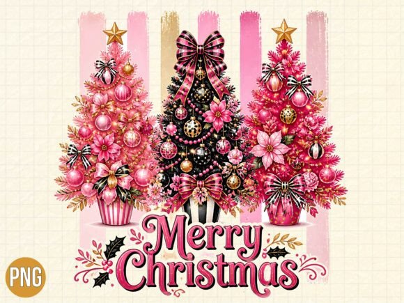 Merry Christmas Pink Tree Bow Shirt PNG Graphic T-shirt Designs By MOON Studio