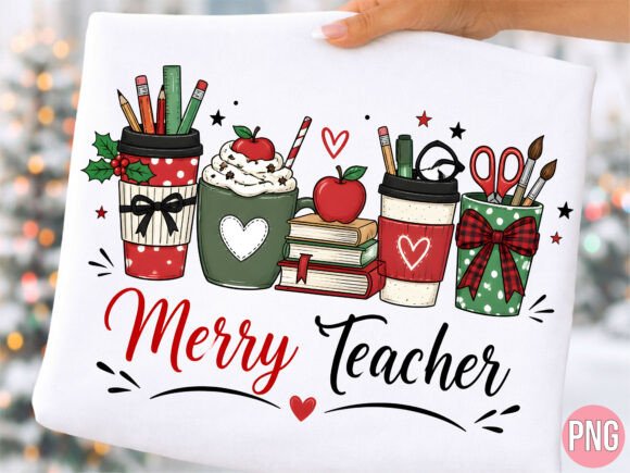 Merry Teacher Coffee Christmas PNG Shirt Graphic T-shirt Designs By Aria Creates