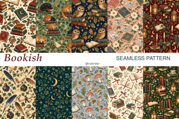 Moonlit Library Seamless Pattern Bundle