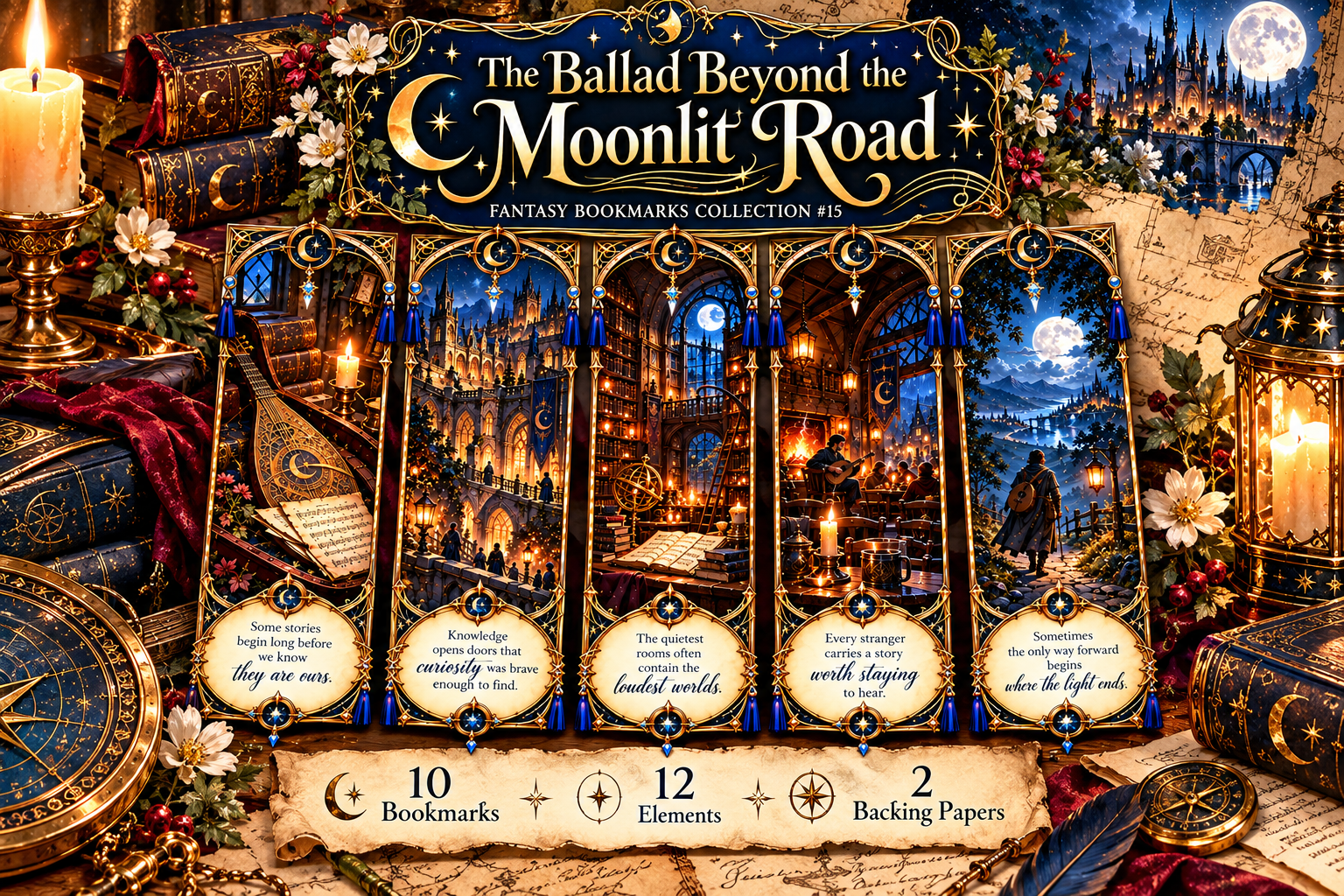 Moonlit Road Fantasy Bookmarks Package