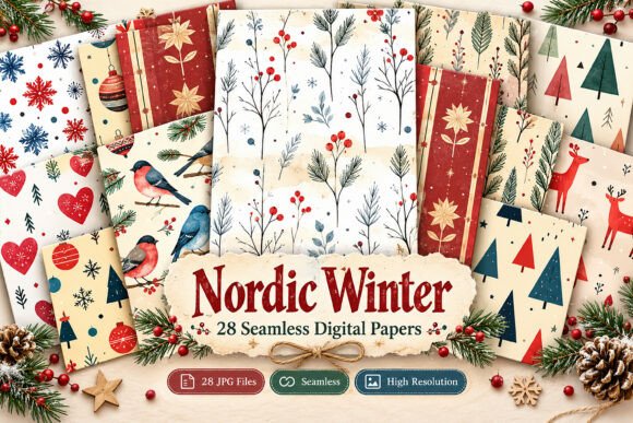 Nordic Winter Seamless Digital Graphics