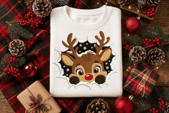 Peeking Christmas Reindeer Embroidery