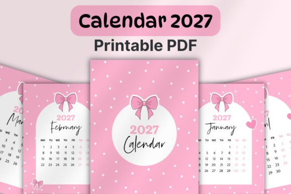 Pink Calendar 2027 Printable PDF