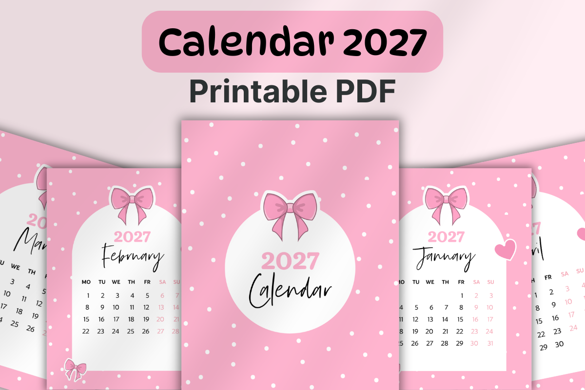 Pink Calendar 2027 Printable PDF