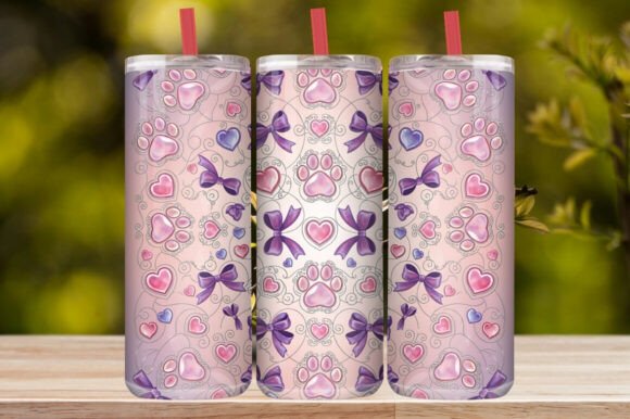 Pink Paw Print Hearts & Bow Tumbler Wrap