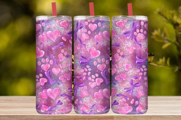 Pink Paw Print Hearts & Bow Tumbler Wrap