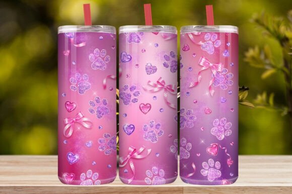 Pink Paw Print Hearts & Bow Tumbler Wrap