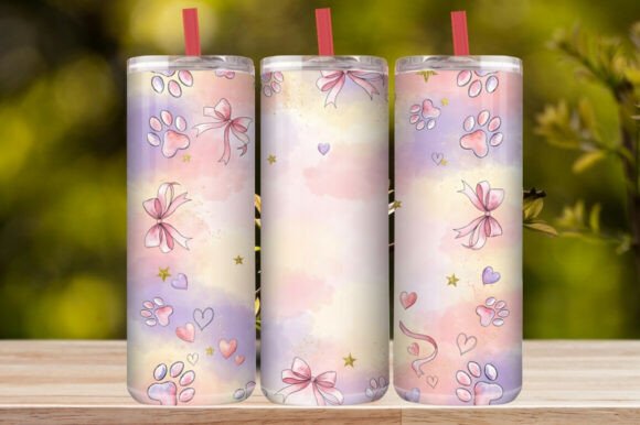 Pink Paw Print Hearts & Bow Tumbler Wrap