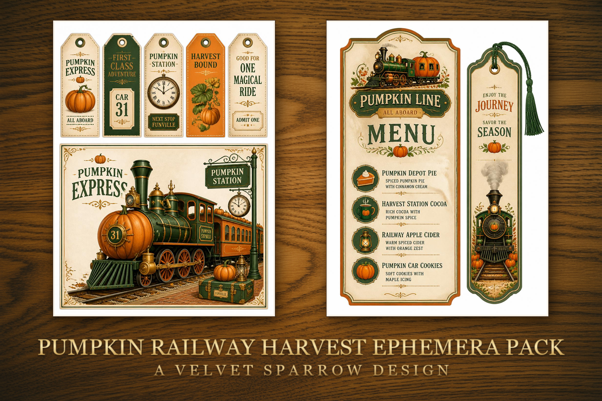 Pumpkin Railway Harvest Ephemera Pack