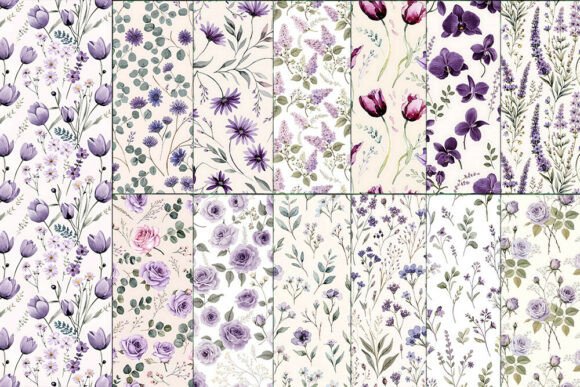 Purple Floral Seamless Pattern Bundle, W