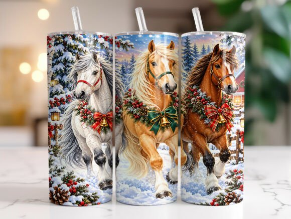 Snowy Christmas Horses Tumbler Wrap