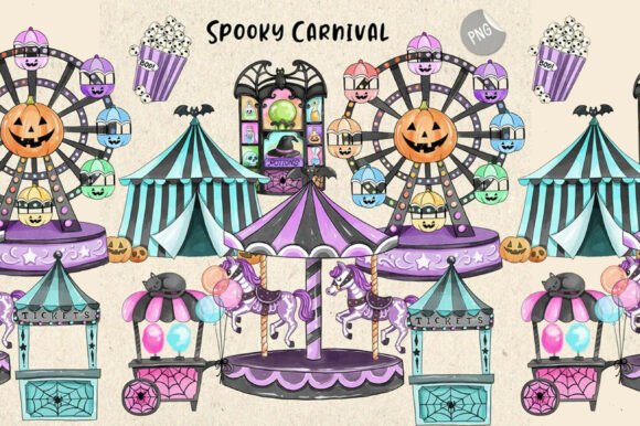 Spooky Carnival Clipart PNG Files.