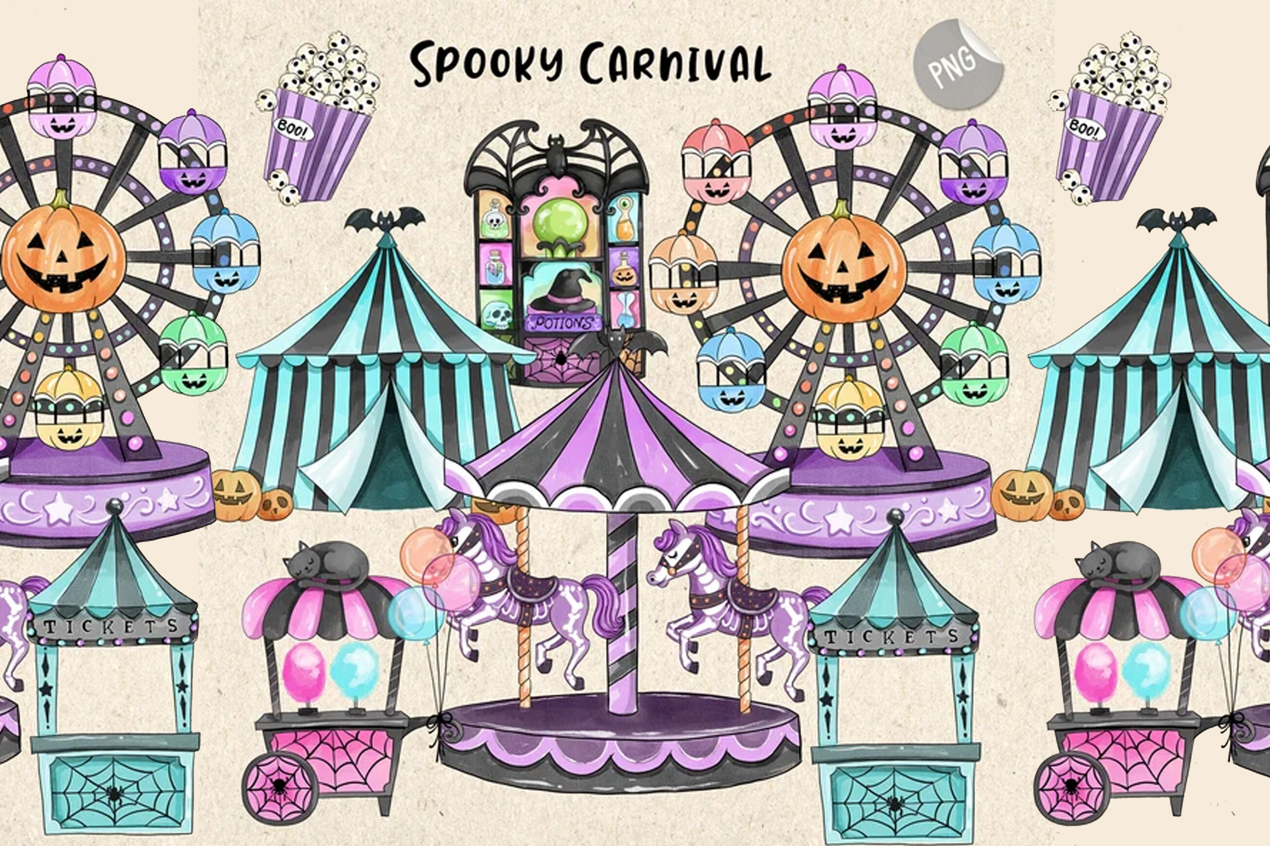 Spooky Carnival Clipart PNG Files.