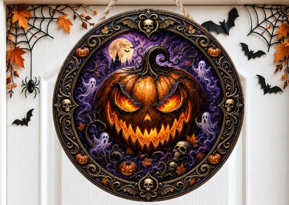 Spooky Pumpkin Halloween Door Sign PNG