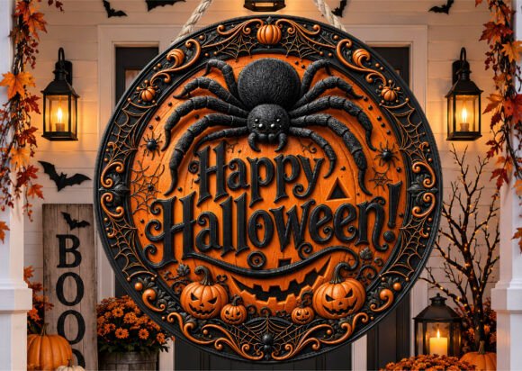 Spooky Spider Web Halloween Door Sign