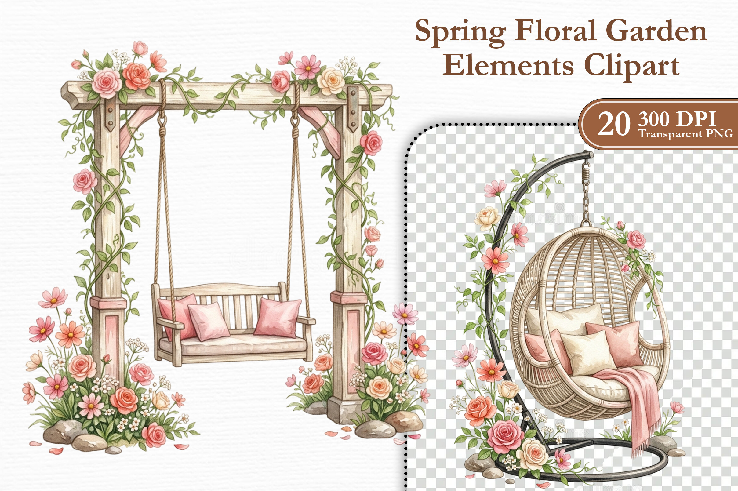 Spring Floral Garden Elements Clipart