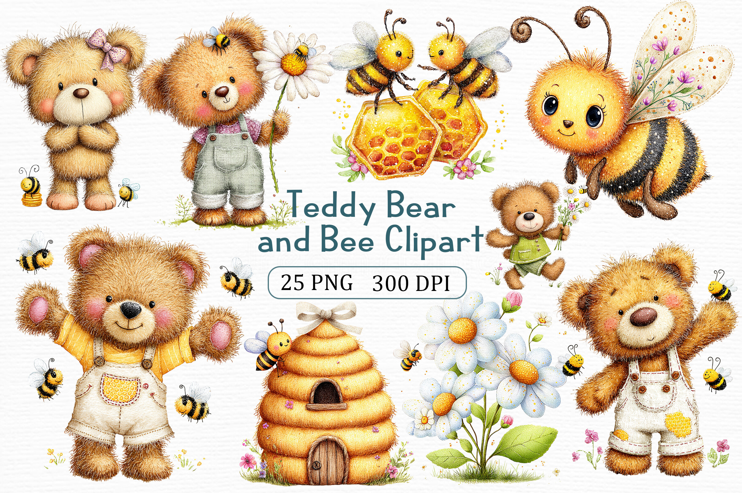 Teddy Bear and Bee Clipart