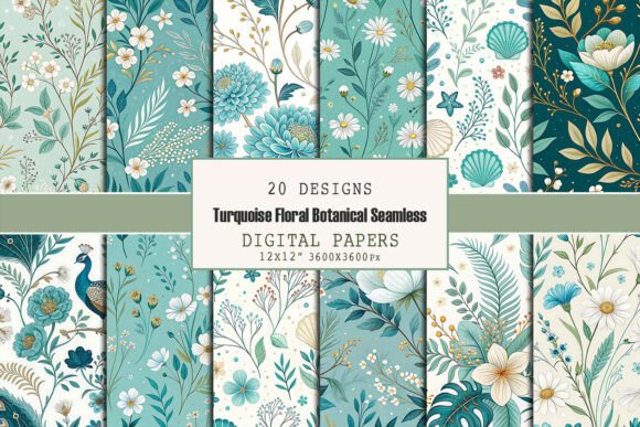 Turquoise Floral Botanical Seamless