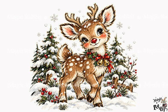 Vintage Baby Deer Winter Snow PNG