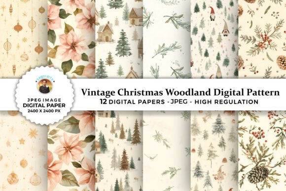 Vintage Christmas Woodland Digital Paper