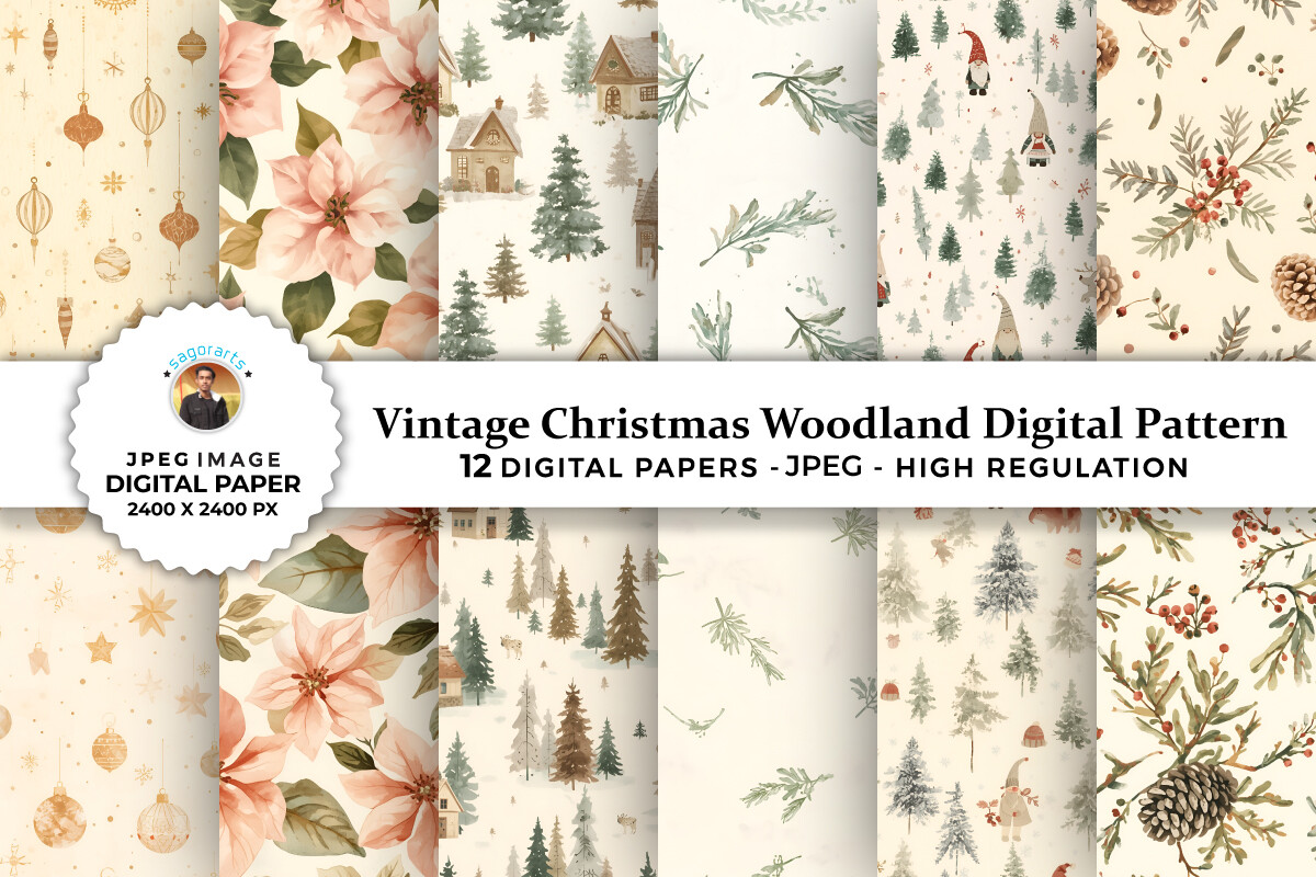 Vintage Christmas Woodland Digital Paper