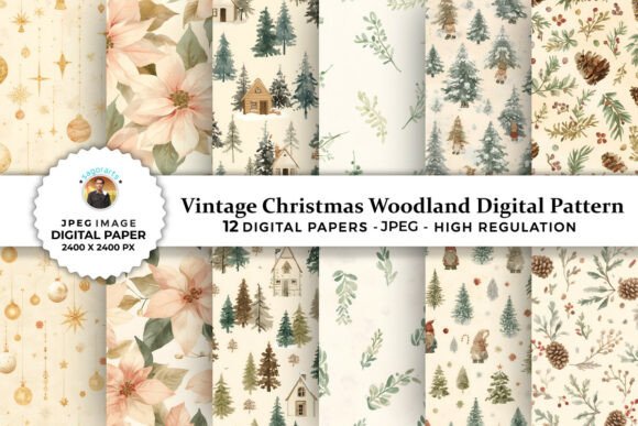 Vintage Christmas Woodland Digital Paper