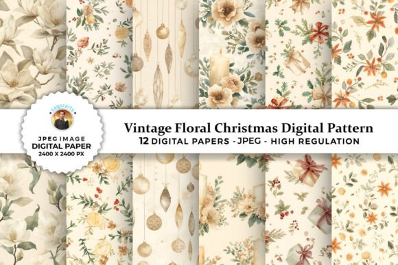 Vintage Floral Christmas Digital Pattern