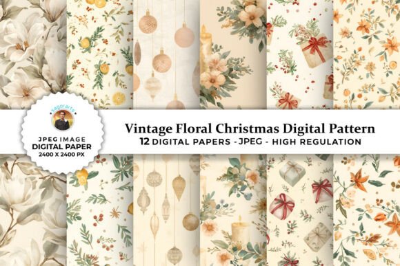 Vintage Floral Christmas Digital Pattern