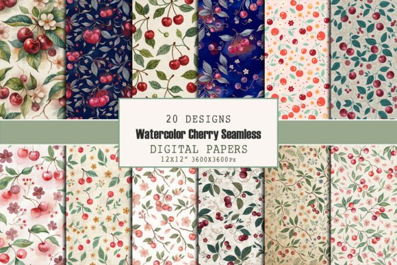 Watercolor Cherry Seamless Pattern