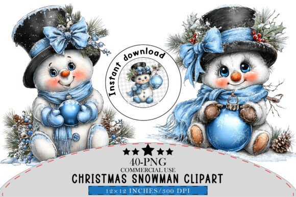 Watercolor Christmas Snowman Clipart