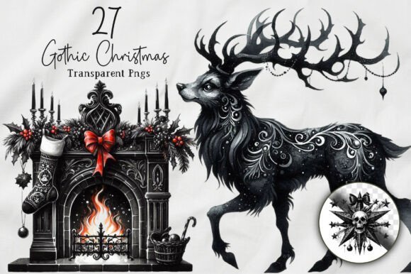 Watercolor Gothic Christmas Clipart