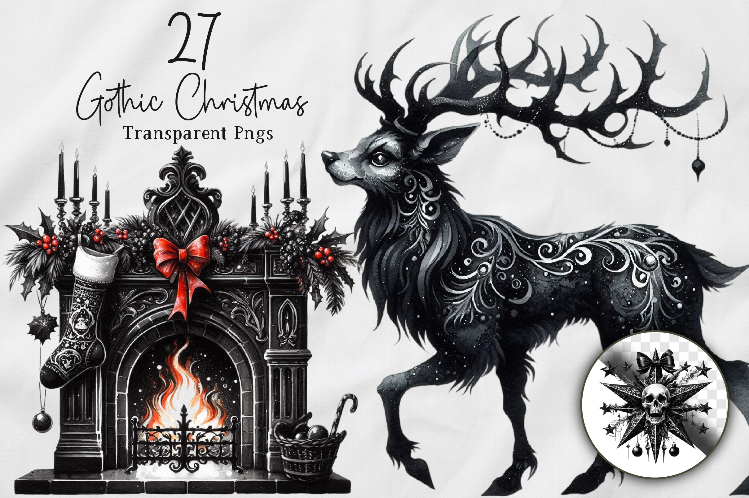 Watercolor Gothic Christmas Clipart