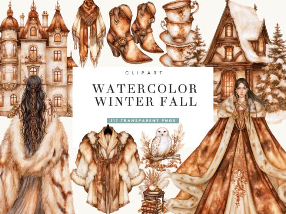 Watercolor Winter Fall Clipart Bundle