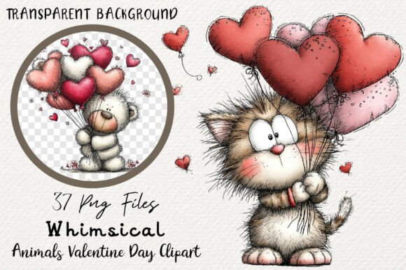 Whimsical Animals Valentine Day Clipart
