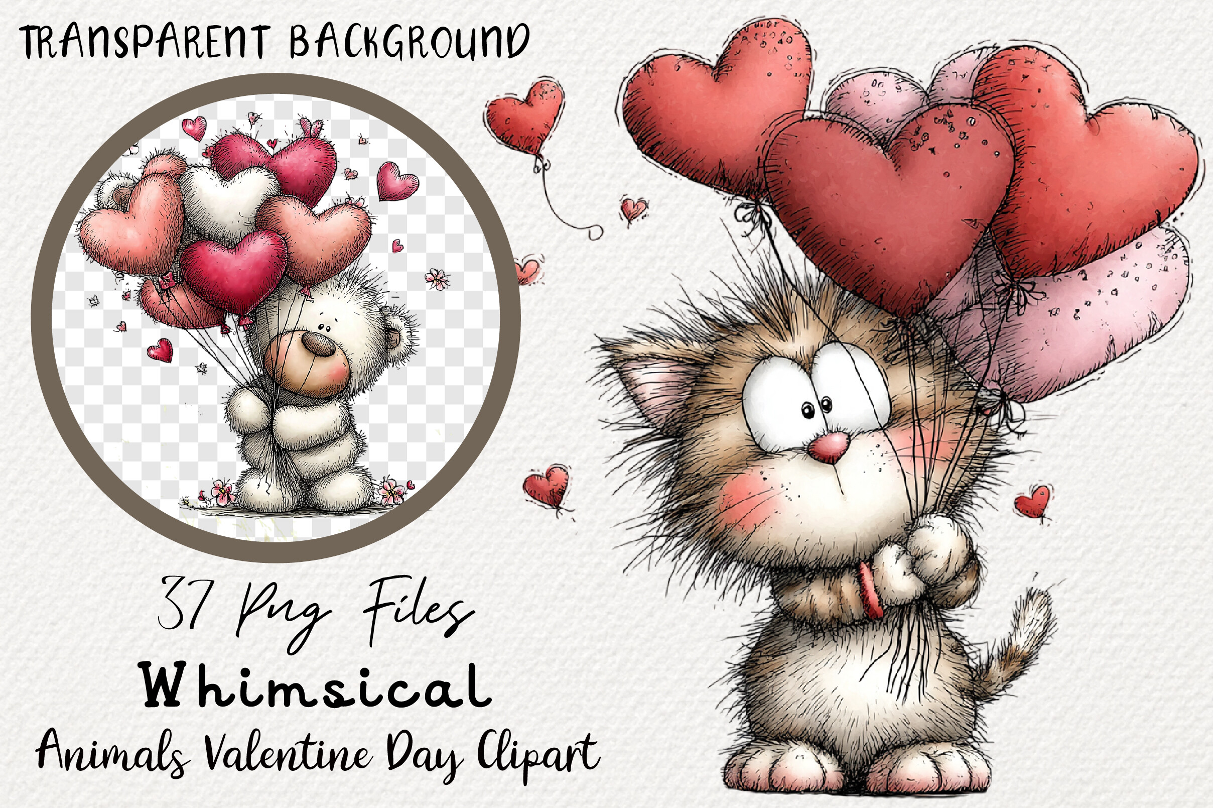 Whimsical Animals Valentine Day Clipart