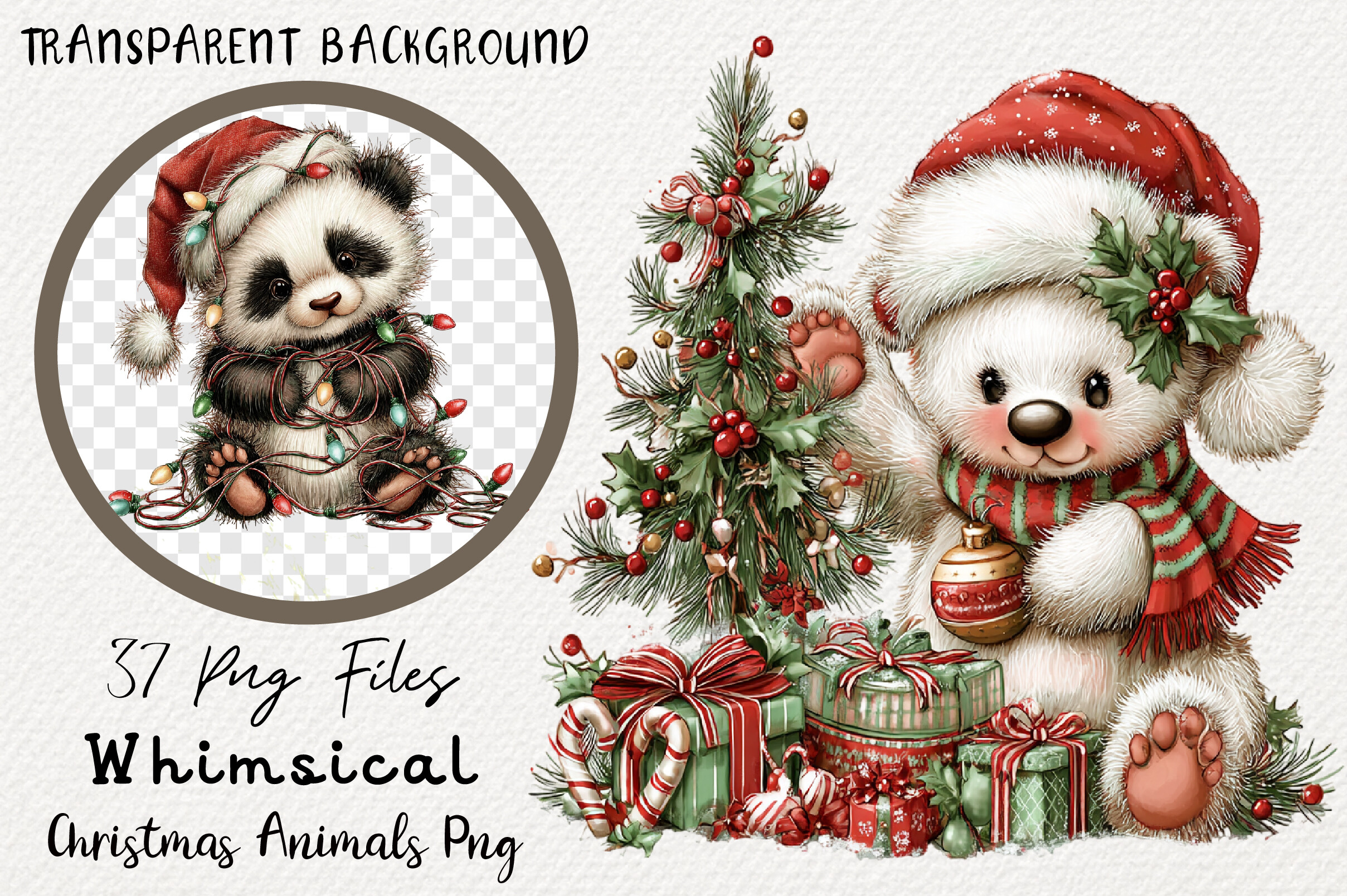 Whimsical Christmas Animals Png Bundle