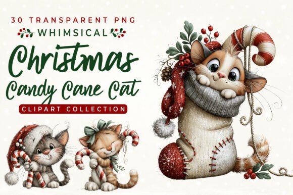 Whimsical Christmas Candy Cane Cat