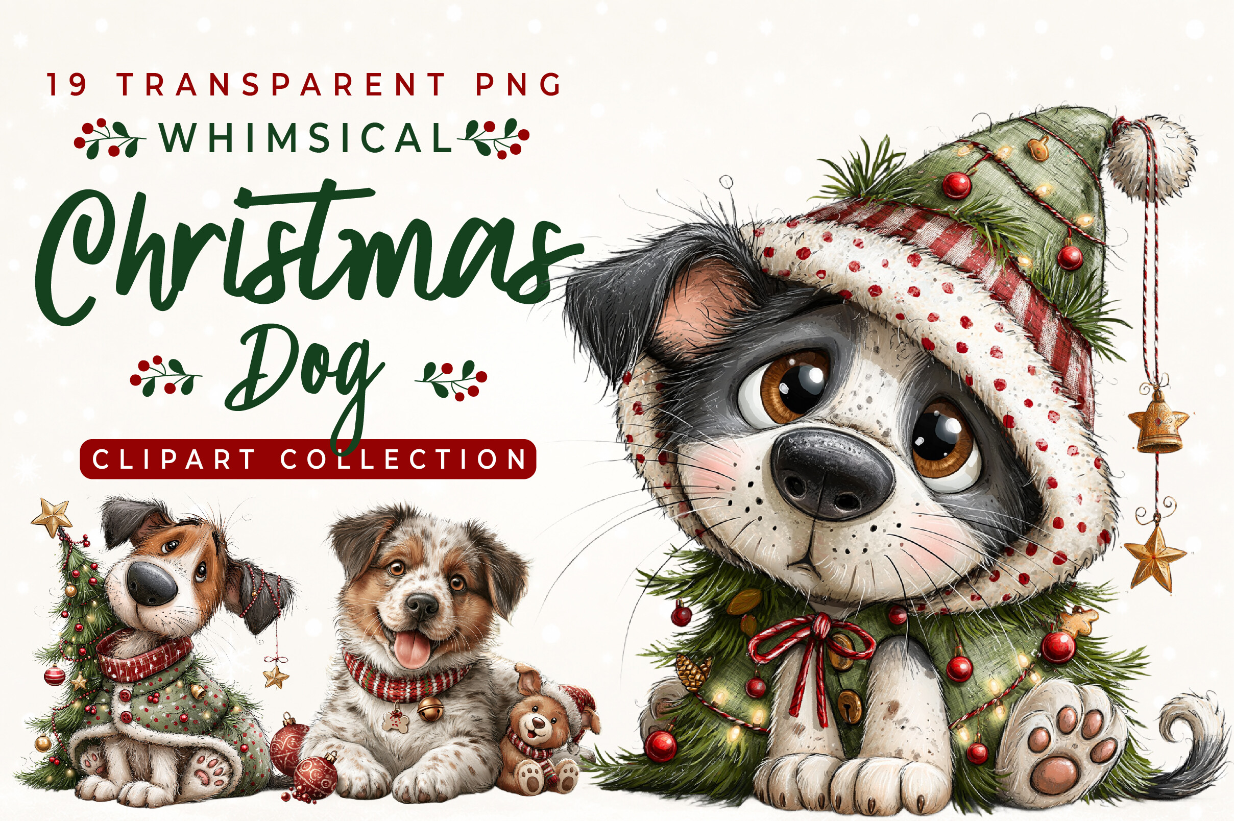 Whimsical Christmas Dog Clipart