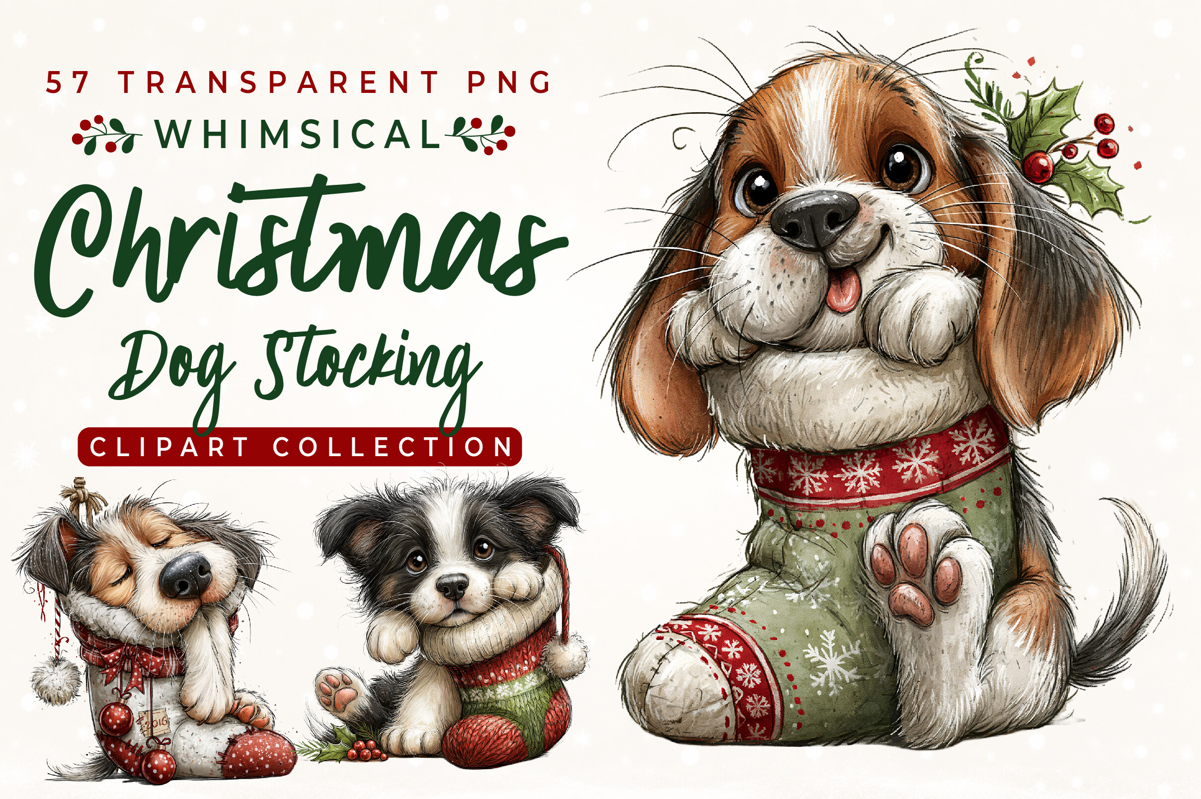 Whimsical Christmas Dog Stocking Clipart