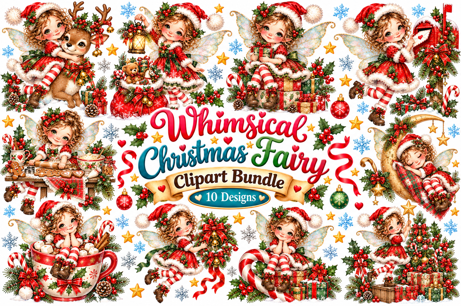 Whimsical Christmas Fairy Clipart Bundle