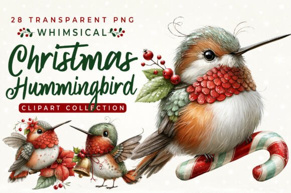 Whimsical Christmas Hummingbird Clipart