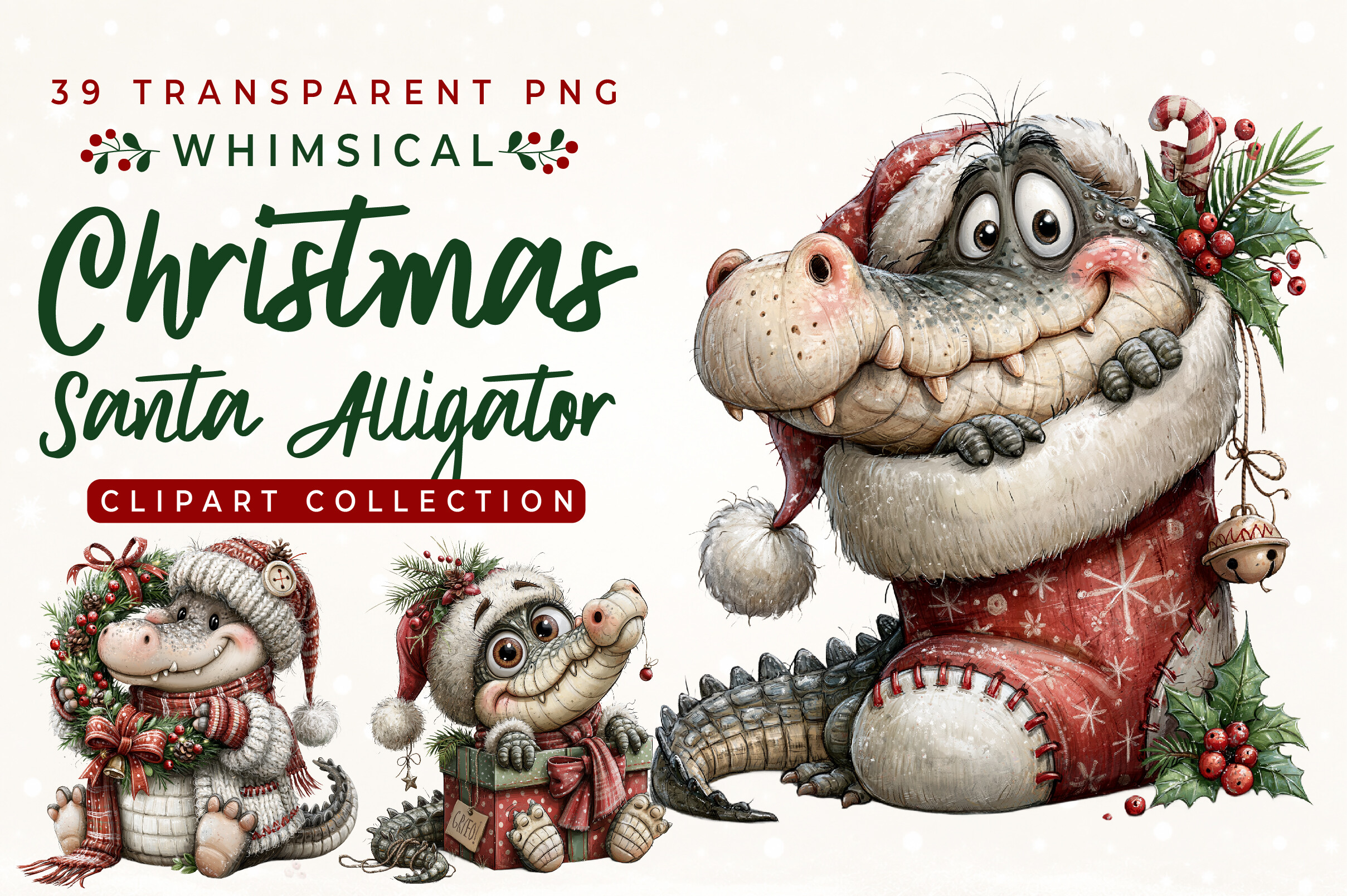 Whimsical Christmas Santa Alligator